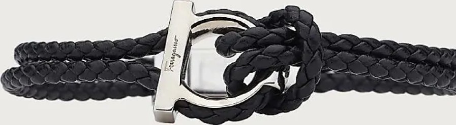 Uomini Ferragamo Gioielleria | Bracciale Gancini Uomo - Misura 19 Nero