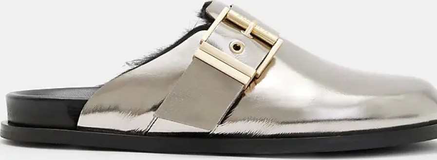 Donne Malone Souliers Muli | Sabot Slip-On Venus In Shearling Metallizzato