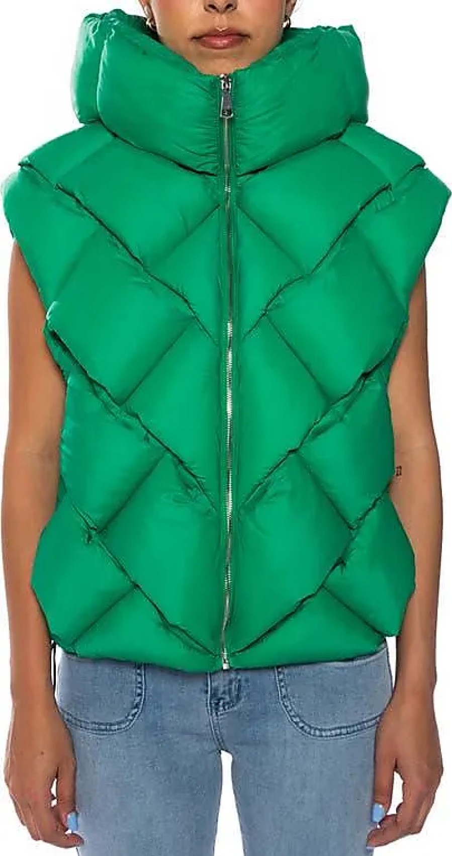 Donne Moncler Gilet | Gilet Imbottito Con Cappuccio Intrecciato In Verde A Nordstrom, Taglia Piccola