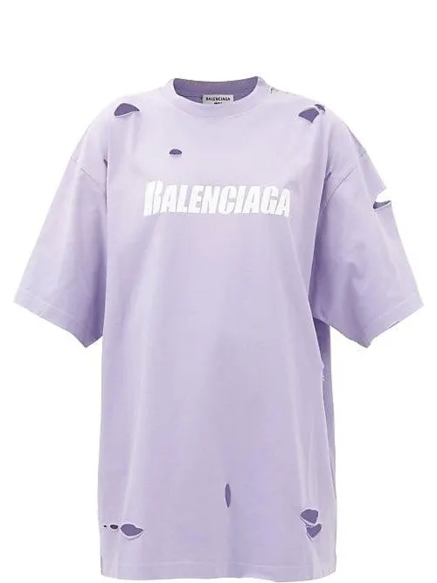 Donne Angeli delle palme Magliette | T-Shirt Oversize In Jersey Di Cotone Effetto Invecchiato - Donna - Viola Bianco