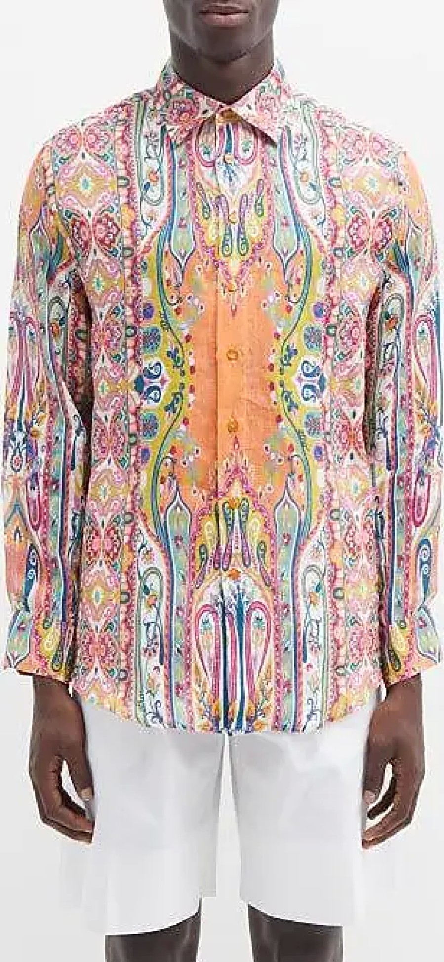 Uomini Etro Camicie | Camicia In Lino Con Stampa Paisley - Uomo - Arancione Multi