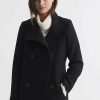 Donne Reiss Cappotti | Blair - Cappotto Lungo Doppiopetto Nero Petite In Misto Lana, Us 10