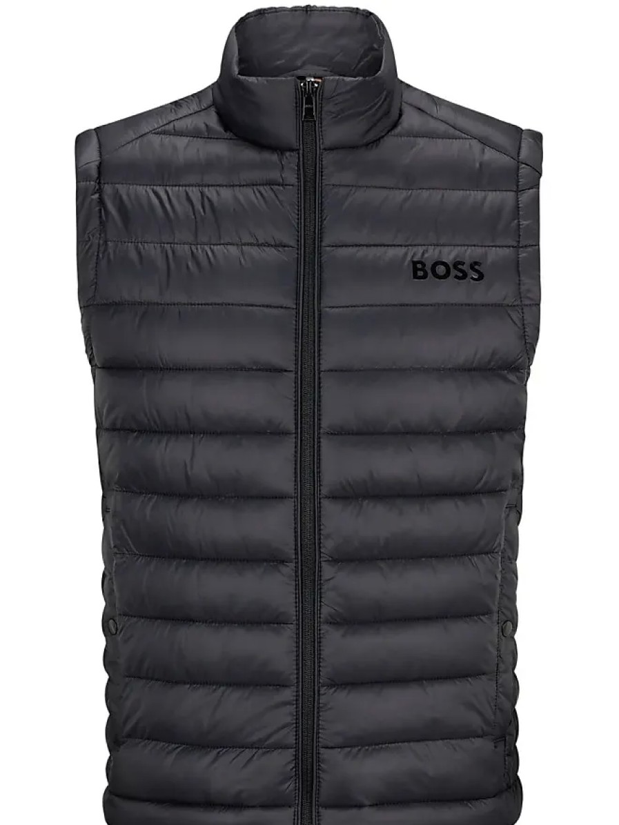 Uomini Moncler Gilet | Gilet Trapuntato Con Stampa Logo - Uomo - Poliammide/Poliestere Riciclato - 56 - Nero