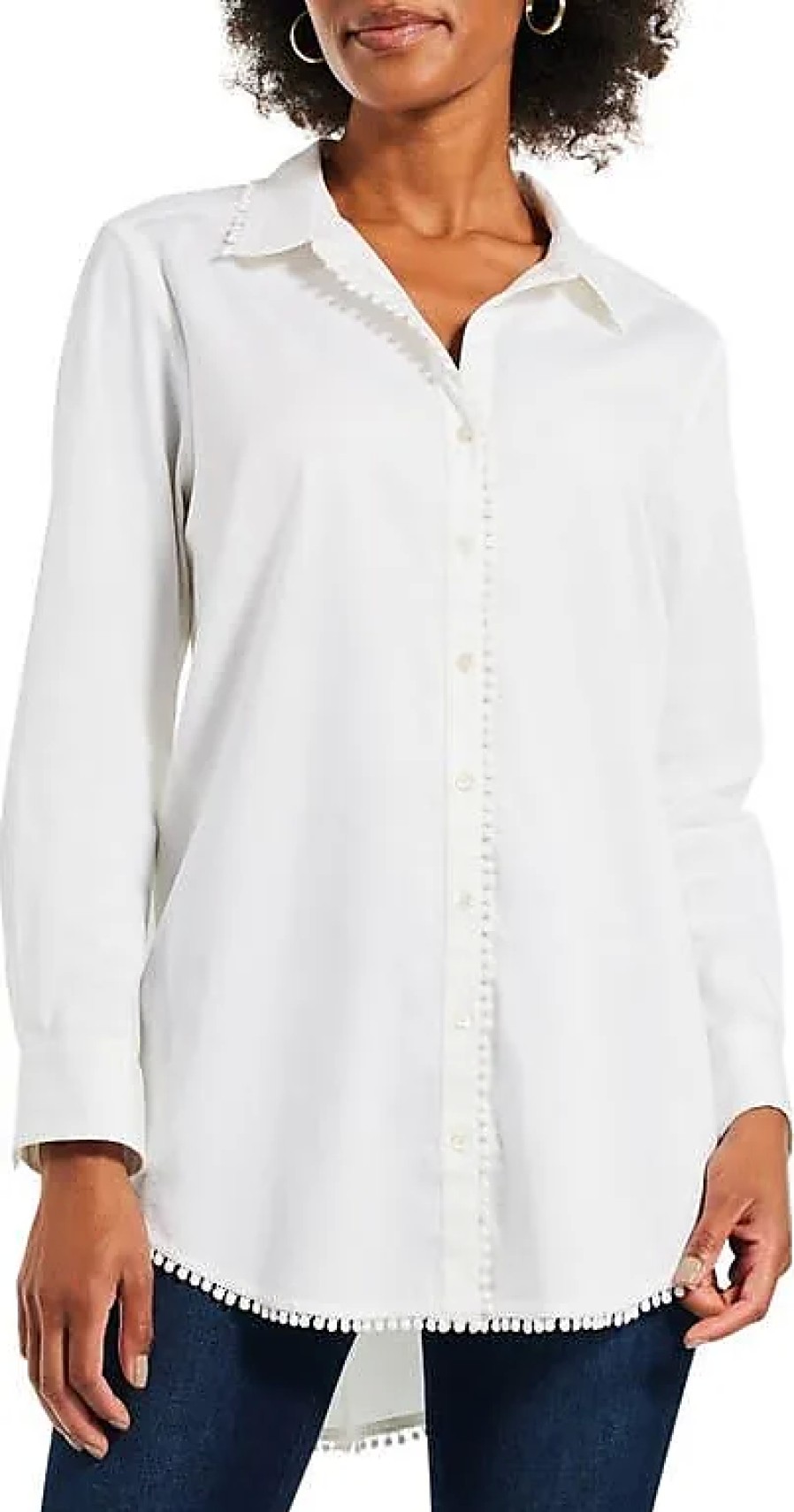 Donne Paul Smith Camicie | Camicia Abbottonata In Cotone Elasticizzato Con Finiture Picot Roundabout In Bianco Carta Su Nordstrom, Taglia Xx-Large