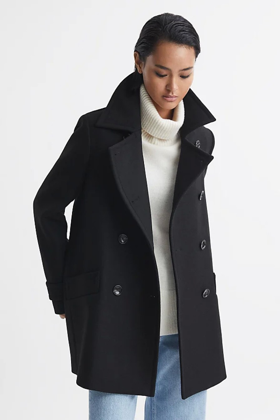 Donne Reiss Cappotti | Maisie - Cappotto Doppiopetto In Misto Lana Nera, Us 0