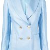 Donne Dunhill Abiti | Blazer In Lino Doppiopetto - Donna - Lino/Lino/Cupro - 38 - Blu