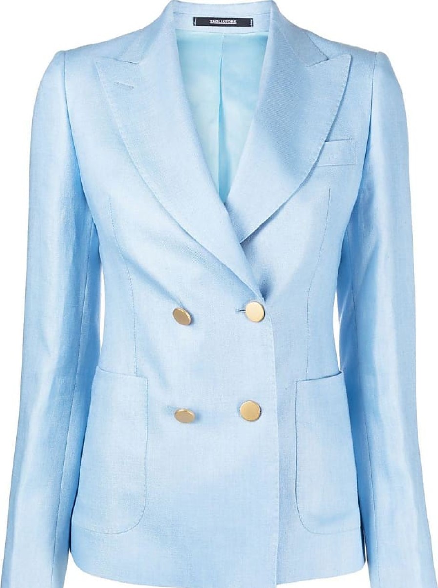 Donne Dunhill Abiti | Blazer In Lino Doppiopetto - Donna - Lino/Lino/Cupro - 38 - Blu