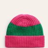 Donne Talbot Cappelli Invernali | Cappello A Cuffia Color Block Rosa Vibrante/Verde Veridian Da Donna Boden