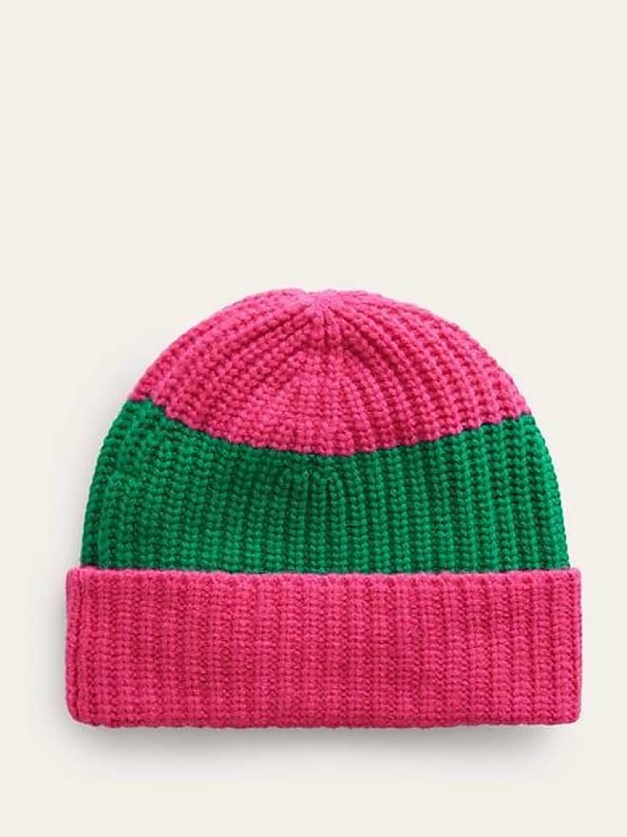 Donne Talbot Cappelli Invernali | Cappello A Cuffia Color Block Rosa Vibrante/Verde Veridian Da Donna Boden