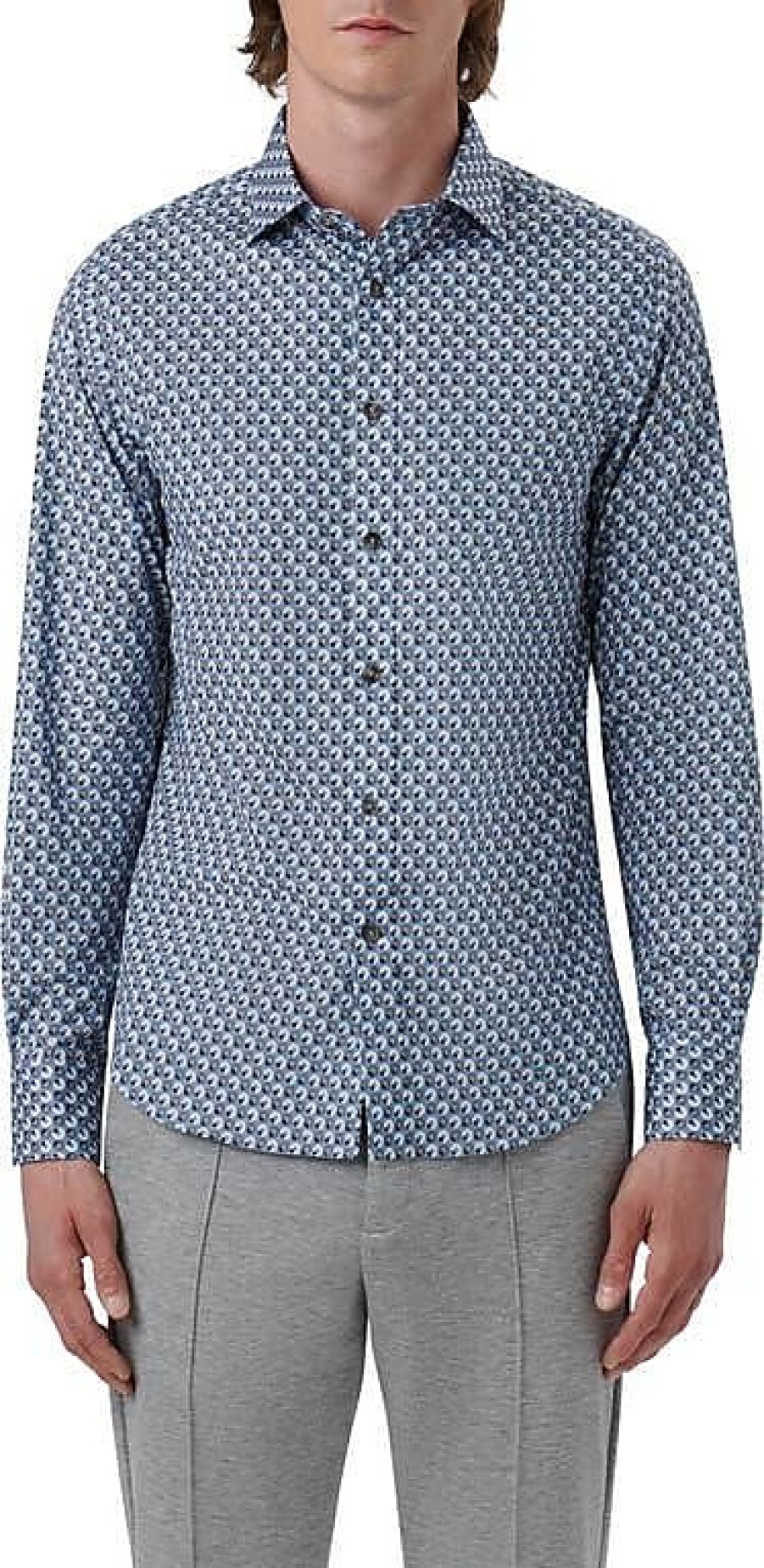 Uomini Luca Faloni Camicie | Camicia Abbottonata Elasticizzata Con Stampa Geometrica Axel In Blu Aria Su Nordstrom, Taglia Xxx-Large