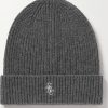 Donne Moncler Cappelli Invernali | Berretto In Cashmere A Coste Ricamato - Grigio - Taglia Unica