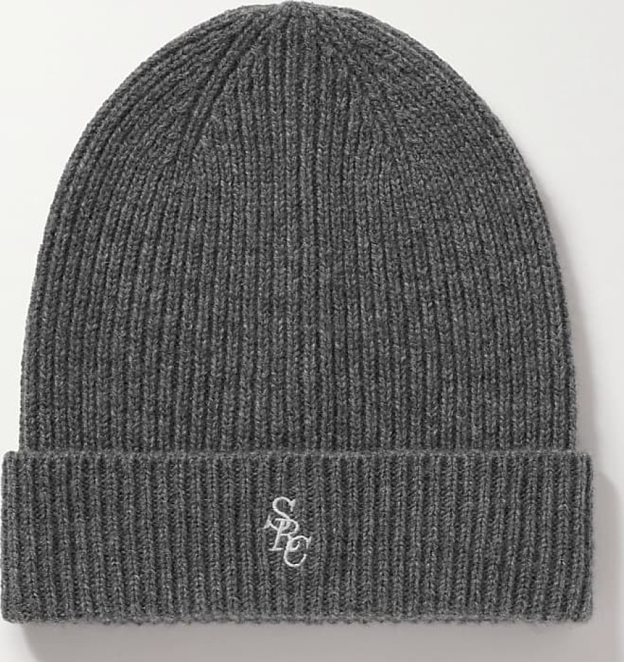 Donne Moncler Cappelli Invernali | Berretto In Cashmere A Coste Ricamato - Grigio - Taglia Unica