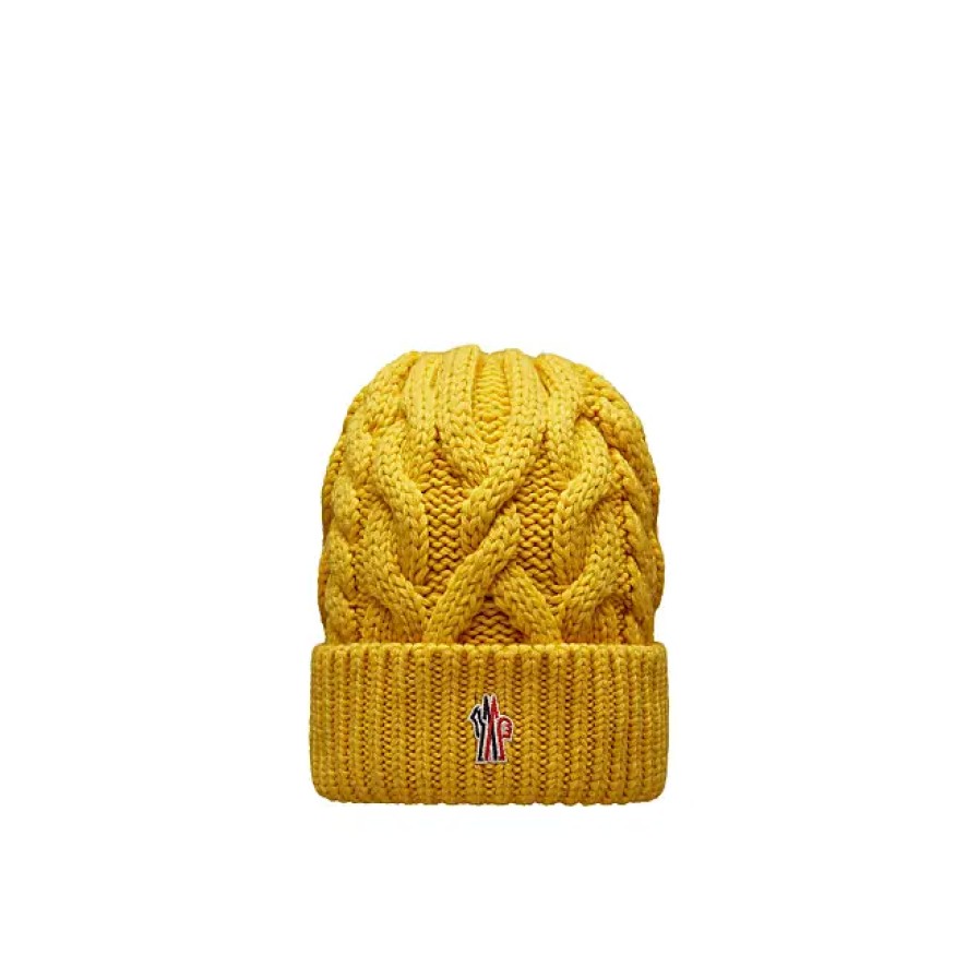 Donne Moncler Cappelli Invernali | Berretto In Lana Lavorata A Trecce Giallo Taglia Unica