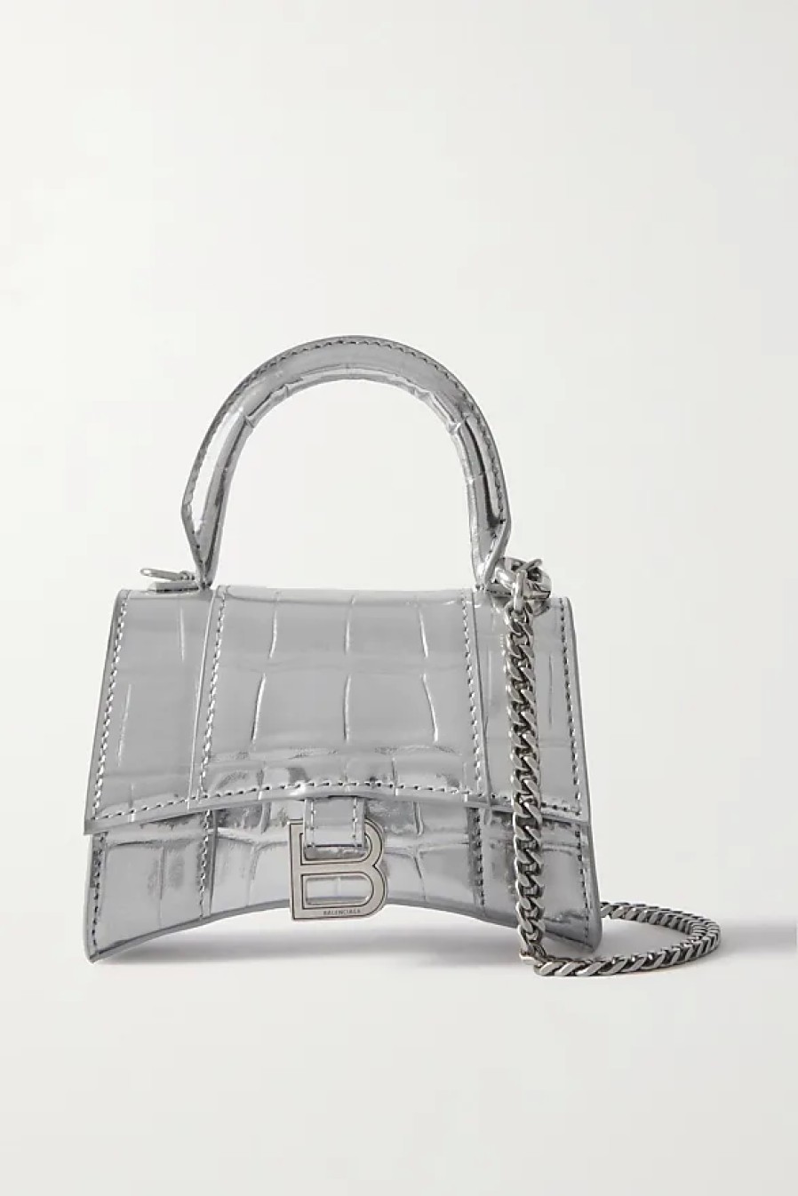 Donne Furla Borse | Borsa Tote Clessidra Mini In Pelle Metallizzata Effetto Coccodrillo - Argento - Taglia Unica