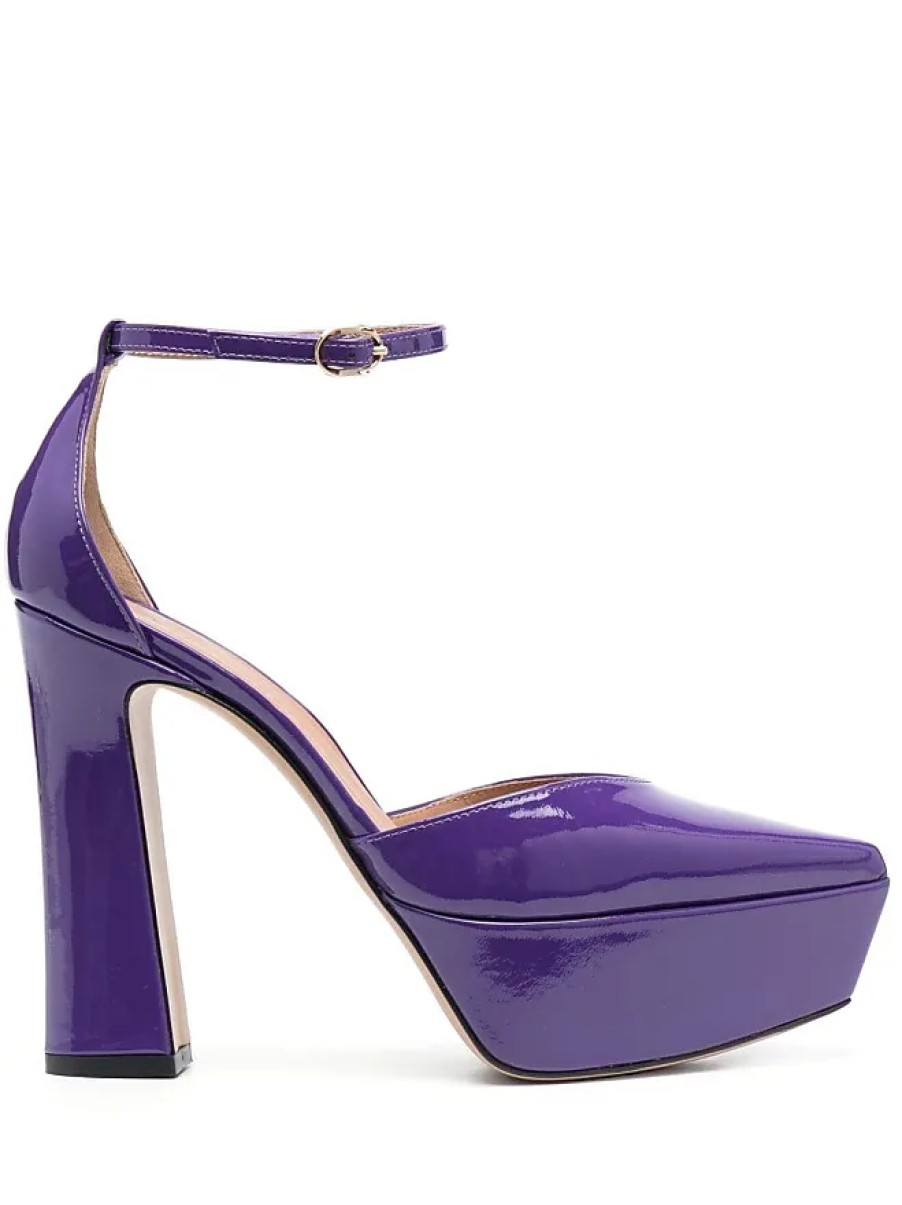 Donne Sergio Rossi Scarpe Con Plateau | Navasa 130Mm Decollete In Pelle Con Plateau - Donne - Pelle Di Vitello Verniciata/Pelle Di Vitello/Pelle Di Vitello - 38 - Viola