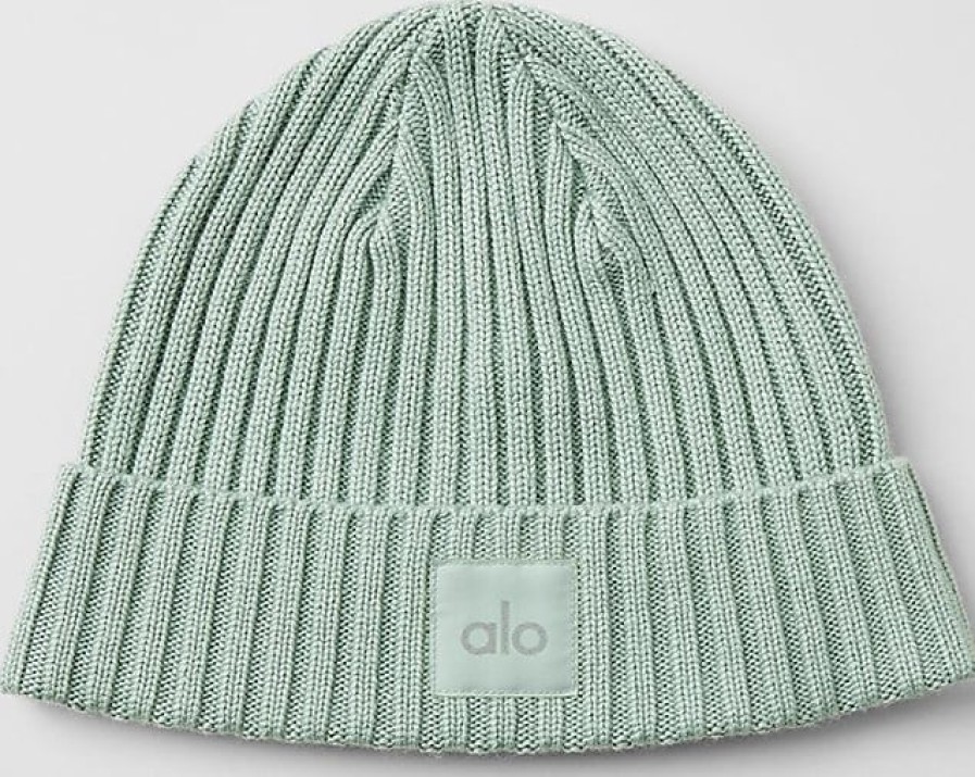 Donne Boden Cappelli Invernali | Cappello A Cuffia A Costine In Misto Cashmere In Verde Salvia Ghiacciato | Alo Yogaae