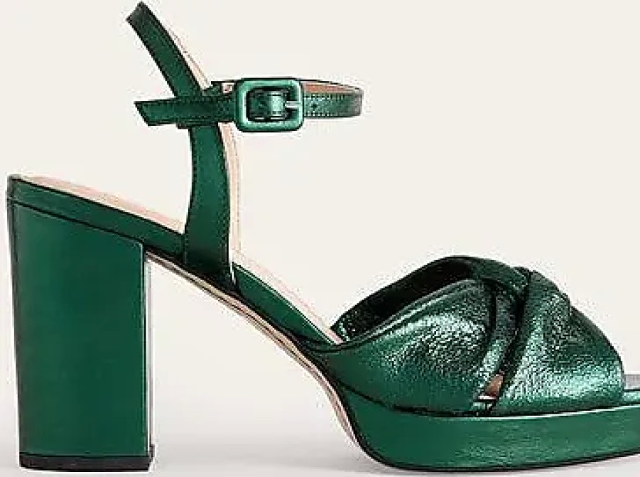 Donne Malone Souliers Scarpe Con Plateau | Sandali Con Plateau Twist Front Winter Green Pelle Metallizzata Donna Boden