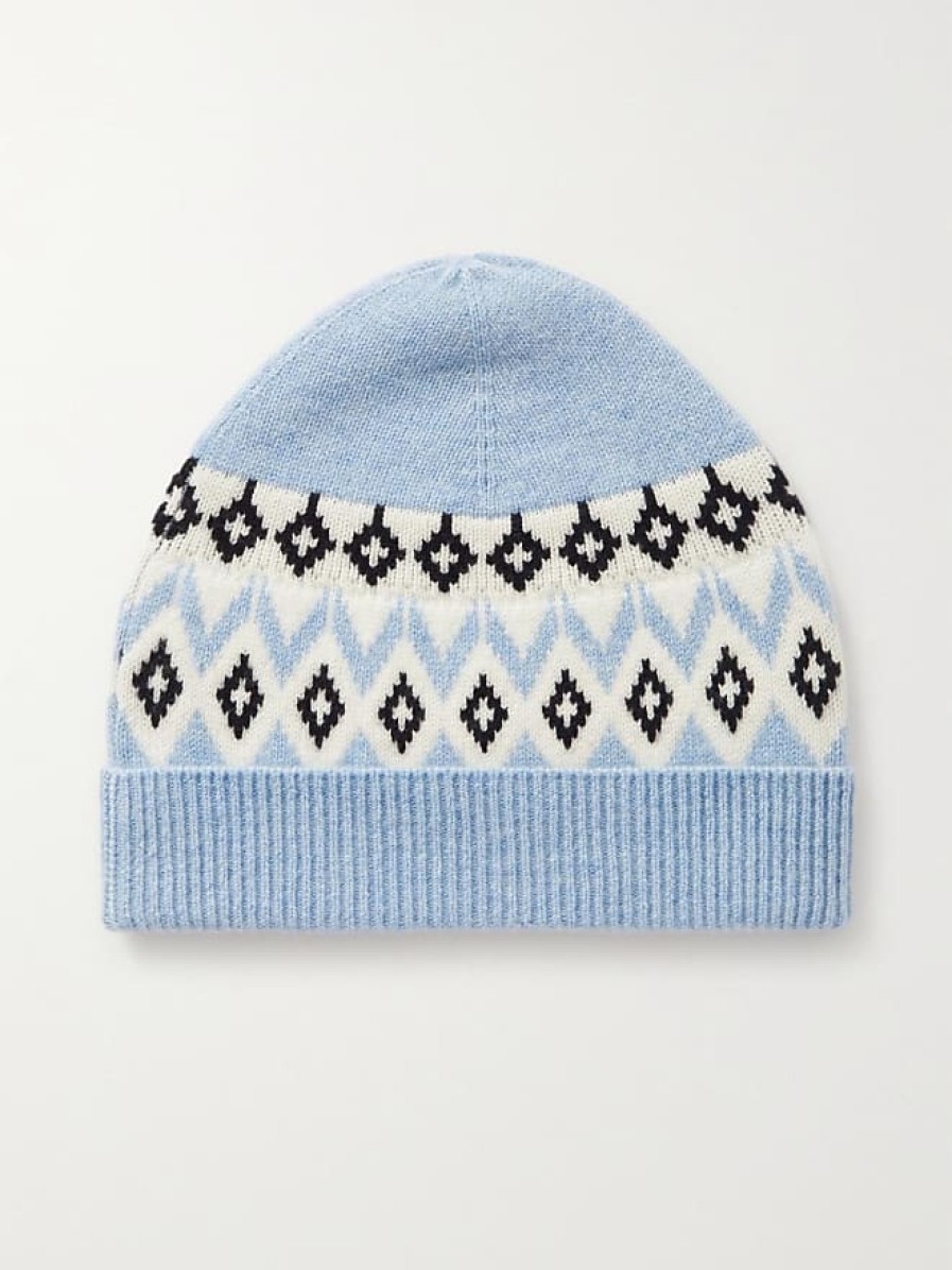 Donne Moncler Cappelli Invernali | Berretto In Cashmere Lech Fair Isle - Blu - Taglia Unica