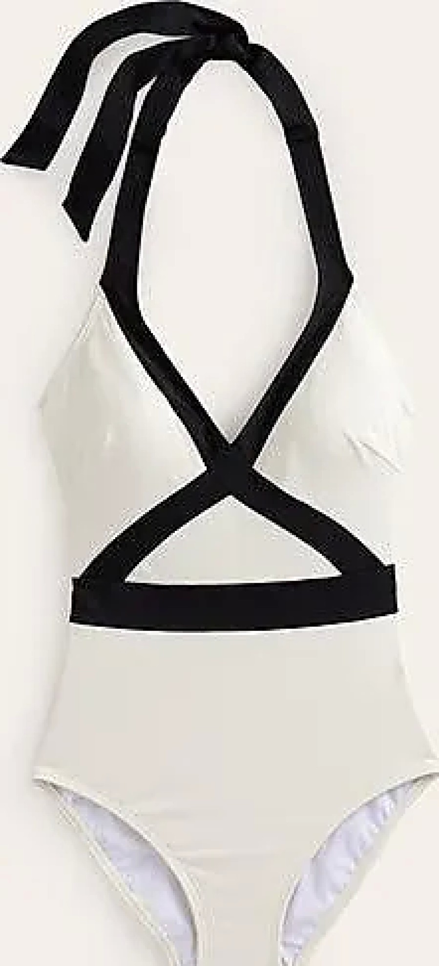 Donne Reiss Costumi Da Bagno | Costume Da Bagno Kefalonia Con Scollo All'Americana Avorio/ Nero Colourblock Donna Boden