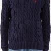 Donne Eileen Fisher Maglioni | Maglione Di Cotone A Trecce Con Logo Ricamato - Uomo - Blu Scuro