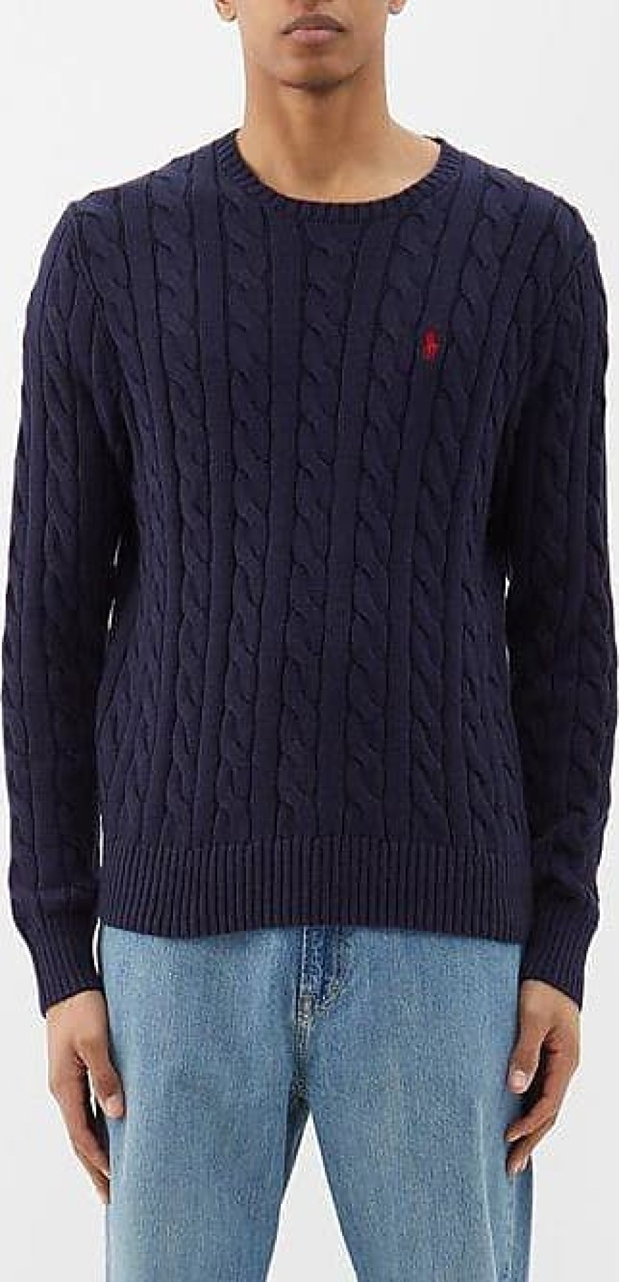 Donne Eileen Fisher Maglioni | Maglione Di Cotone A Trecce Con Logo Ricamato - Uomo - Blu Scuro