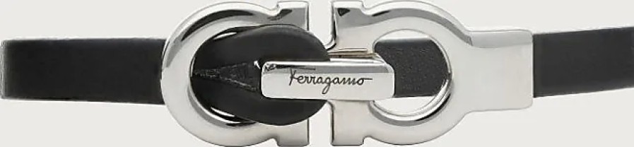 Uomini Ferragamo Gioielleria | Bracciale Gancini Uomo - Misura 17 Nero