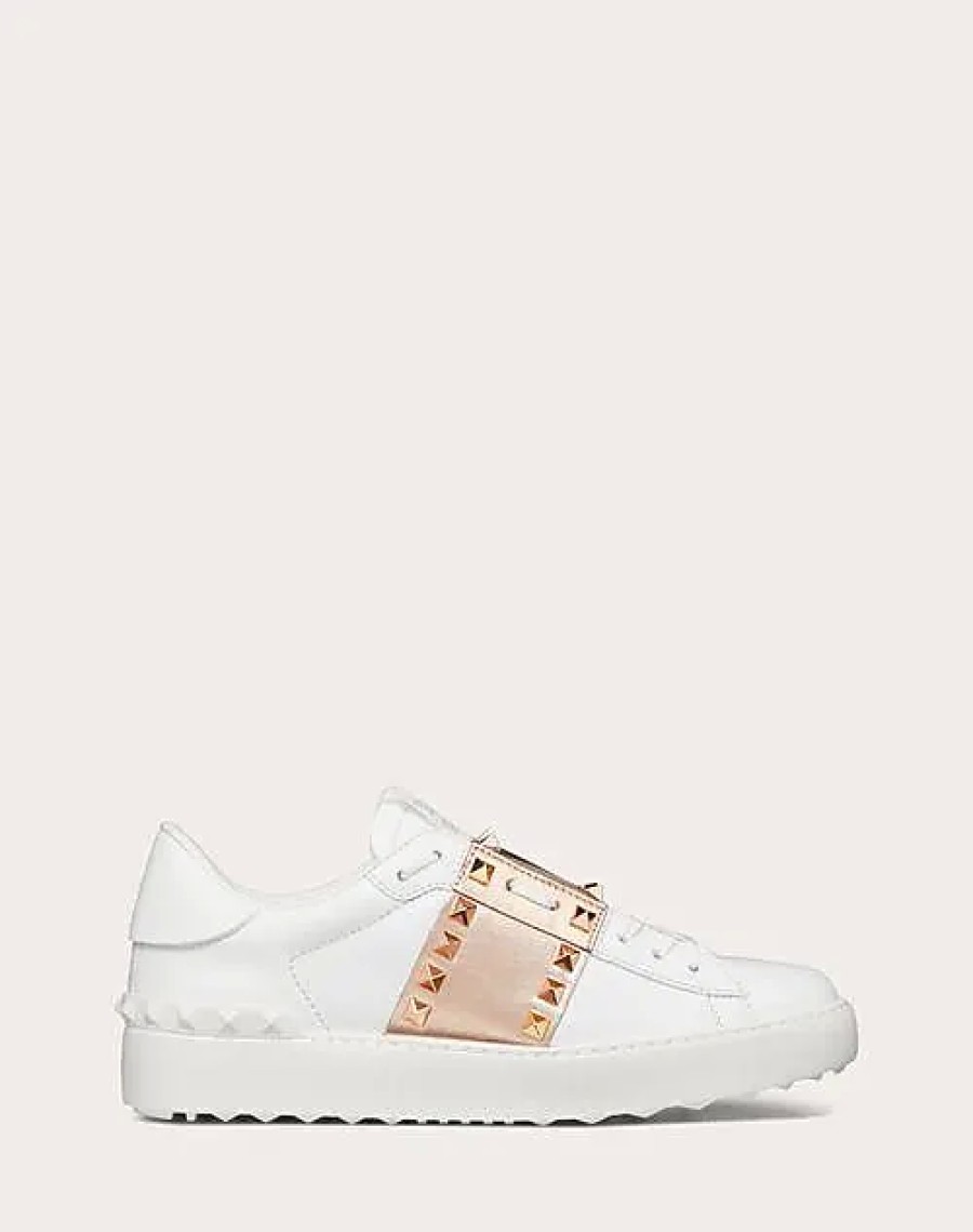 Donne Oca d'Oro Scarpe Estive | Sneaker Rockstud Untitled In Pelle Di Vitello Con Banda Metallica Donna Bianco/Rame 35.5