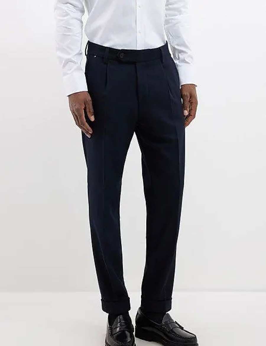 Uomini Paul Smith Pantaloni | Boss - Pantaloni In Twill Plissettati - Uomo - Blu Scuro