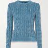 Donne Maje Maglioni | Maglione In Cotone A Trecce Ricamato Julianna - Blu - Xx Small,X Small,Small,Medium,Large