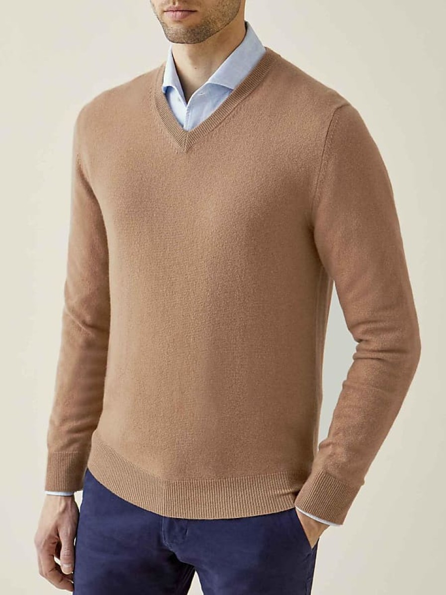 Uomini Luca Faloni Maglioni | Scollo A V In Puro Cashmere Fudge