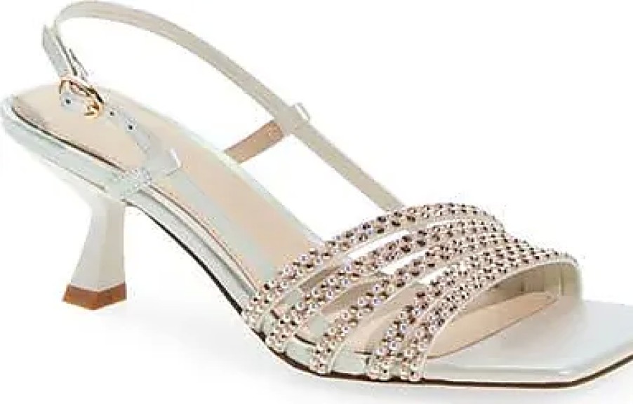 Donne Prada Scarpe Di Pelle | Sandalo Kasper Con Punta Quadrata In Gioiello Bianco Perla A Nordstrom, Taglia 7,5