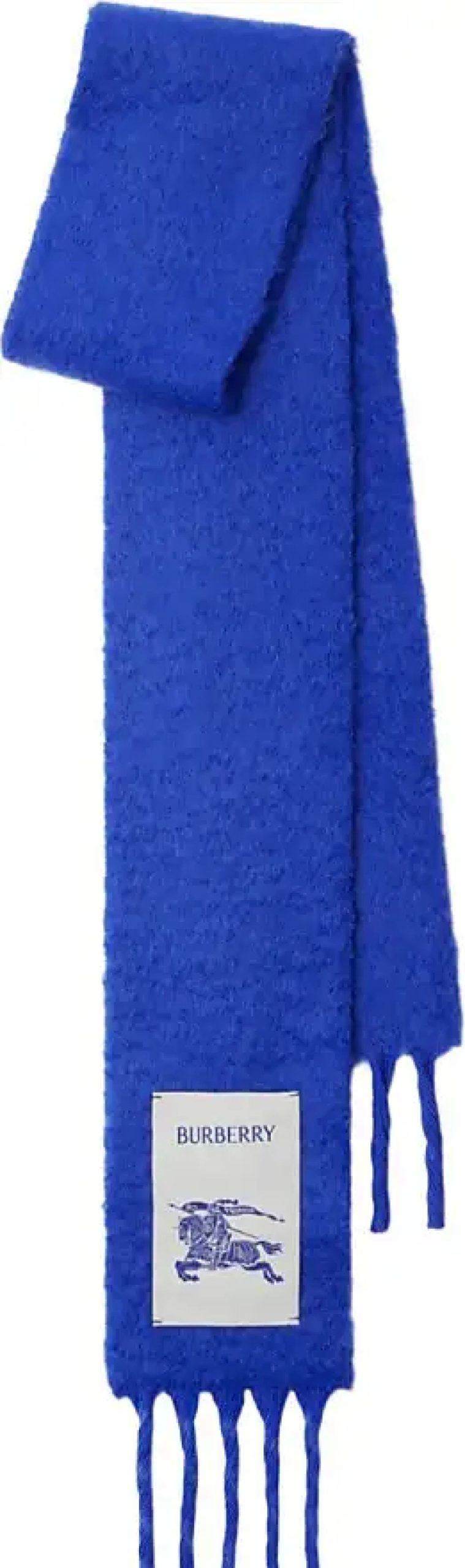 Donne Ferragamo Sciarpe | Sciarpa Con Frange E Applicazione Del Cavaliere Equestre - Unisex - Lana/Mohair/Poliammide - Taglia Unica - Blu