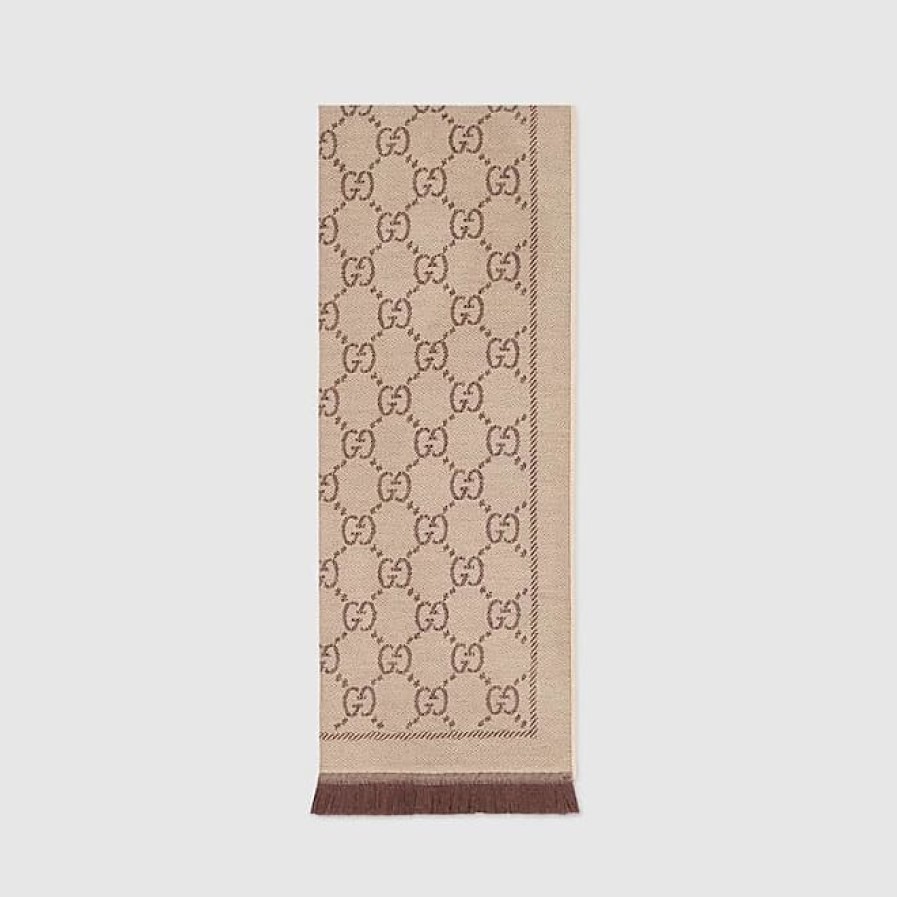 Donne Burberry Sciarpe | Sciarpa In Maglia Jacquard Gg, Beige, Lana