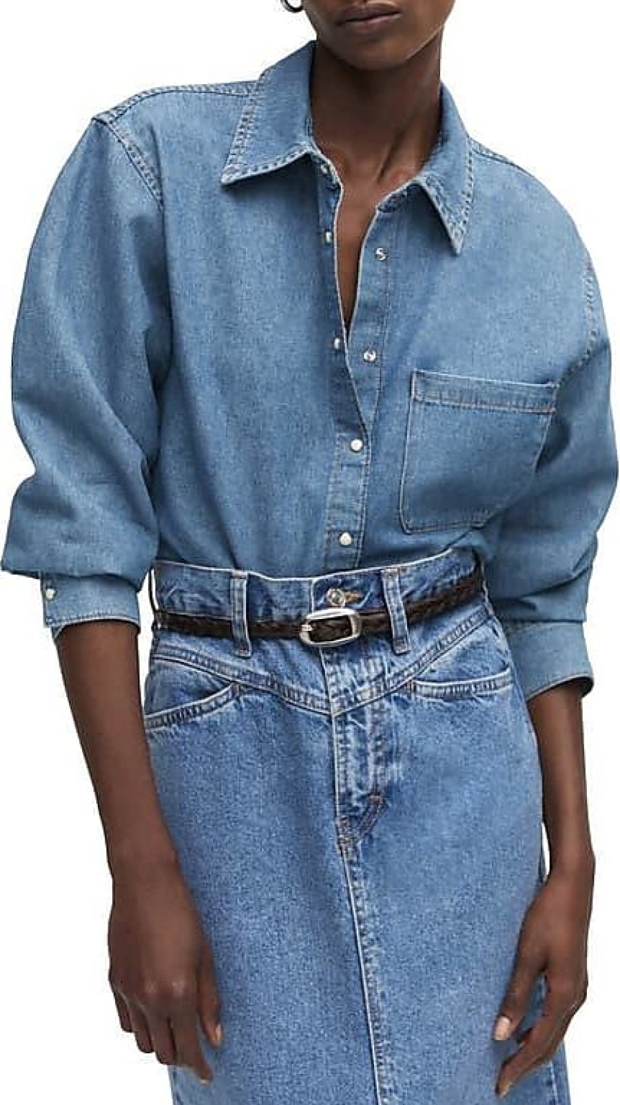 Donne Denim Slvrlake Camicie | Camicia A Scatto In Denim In Blu Medio Su Nordstrom, Taglia 0