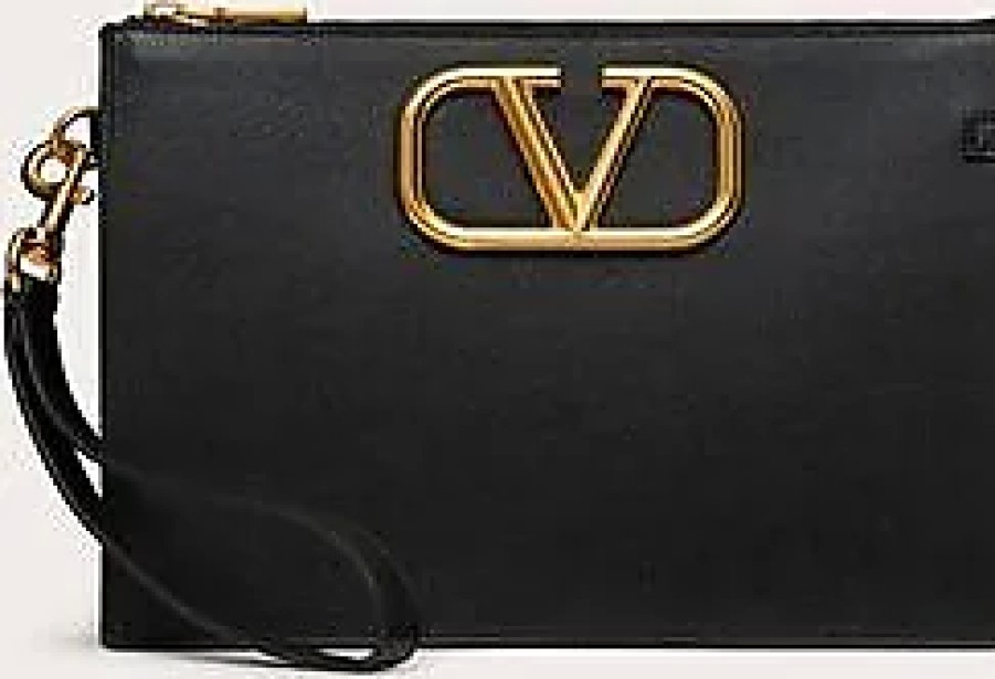 Uomini Ferragamo Borse | Pouch Vlogo Signature In Pelle Di Vitello Uomo Nero Uni