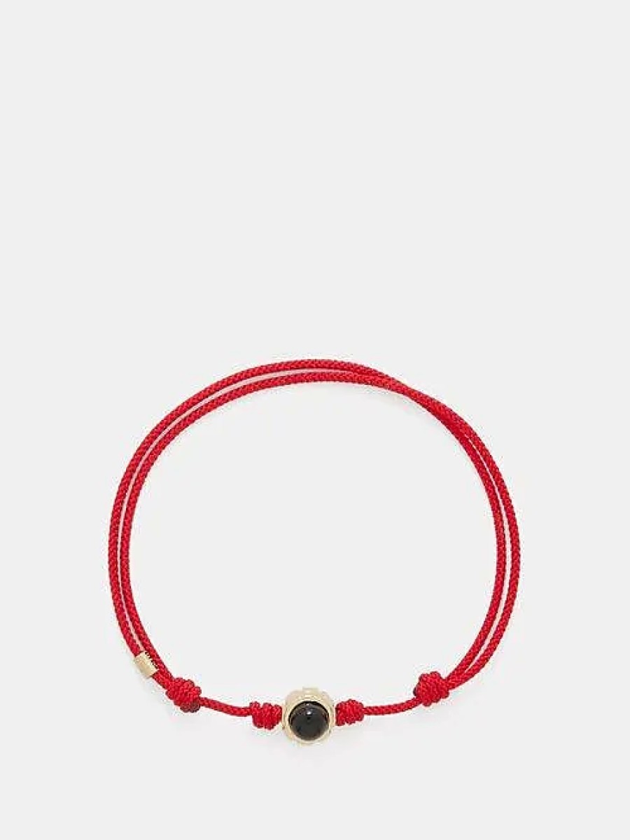 Uomini Mont Blanc Gioielleria | Bracciale Con Cordino In Onice, Crisoprasio E Oro 14 Kt - Da Uomo - Rosso