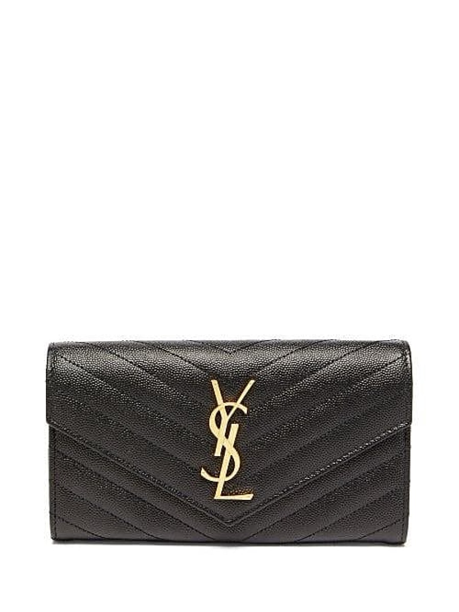 Donne San Lorenzo Portafogli | Portafoglio Continental In Pelle Trapuntata Con Logo Ysl - Donna - Nero