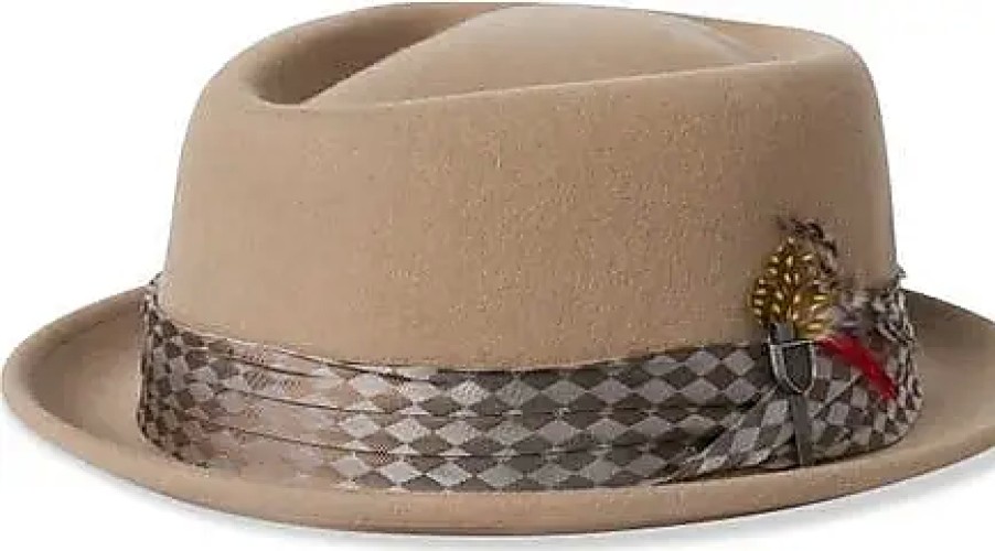 Uomini Prada Cappelli | Cappello Pork Pie In Lana Feltrata Robusta Con Motivo Check Sabbia/Sabbia A Nordstrom, Taglia X-Large