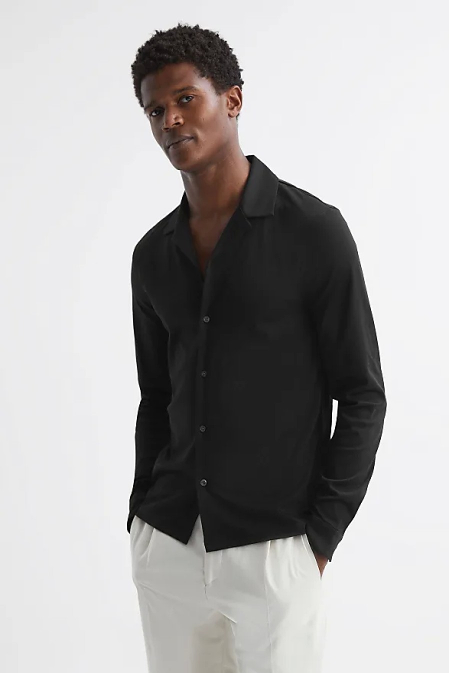 Uomini Storia Camicie | Spence - Camicia A Maniche Lunghe In Cotone Mercerizzato Nero, Xs