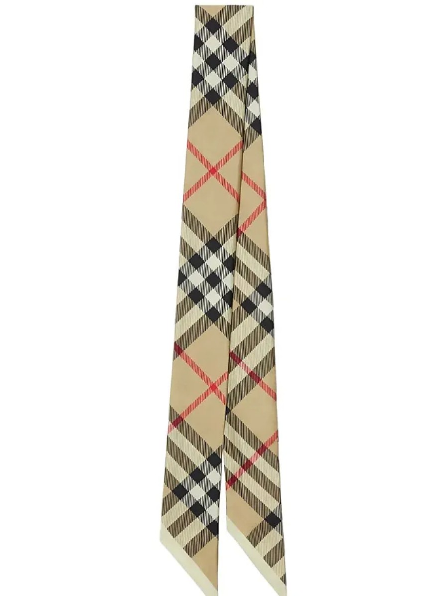 Donne Burberry Sciarpe | Sciarpa Sottile In Seta Con Motivo Vintage Check - Unisex - Seta - Taglia Unica - Colori Neutri