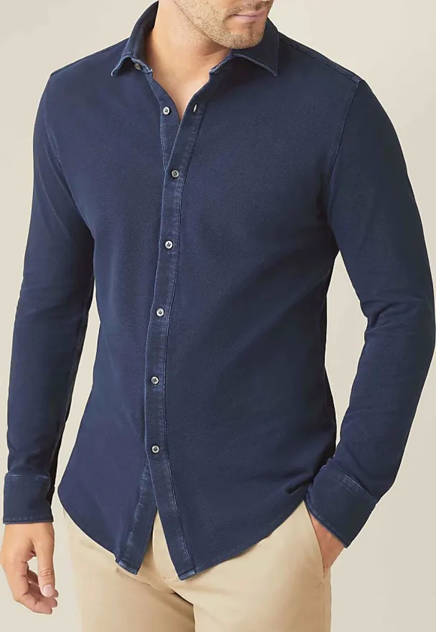 Uomini Luca Faloni Camicie | Camicia Siena Piquet Blu Navy