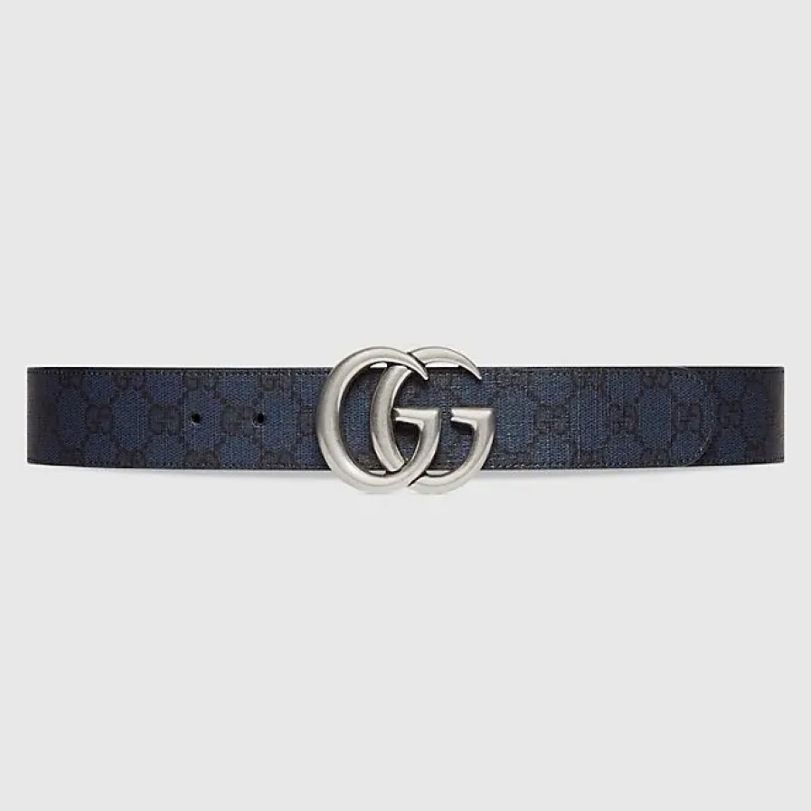 Uomini Gucci Cinghie | Cintura Reversibile Gg Marmont, Taglia Gucci 100, Blu, Tela Gg