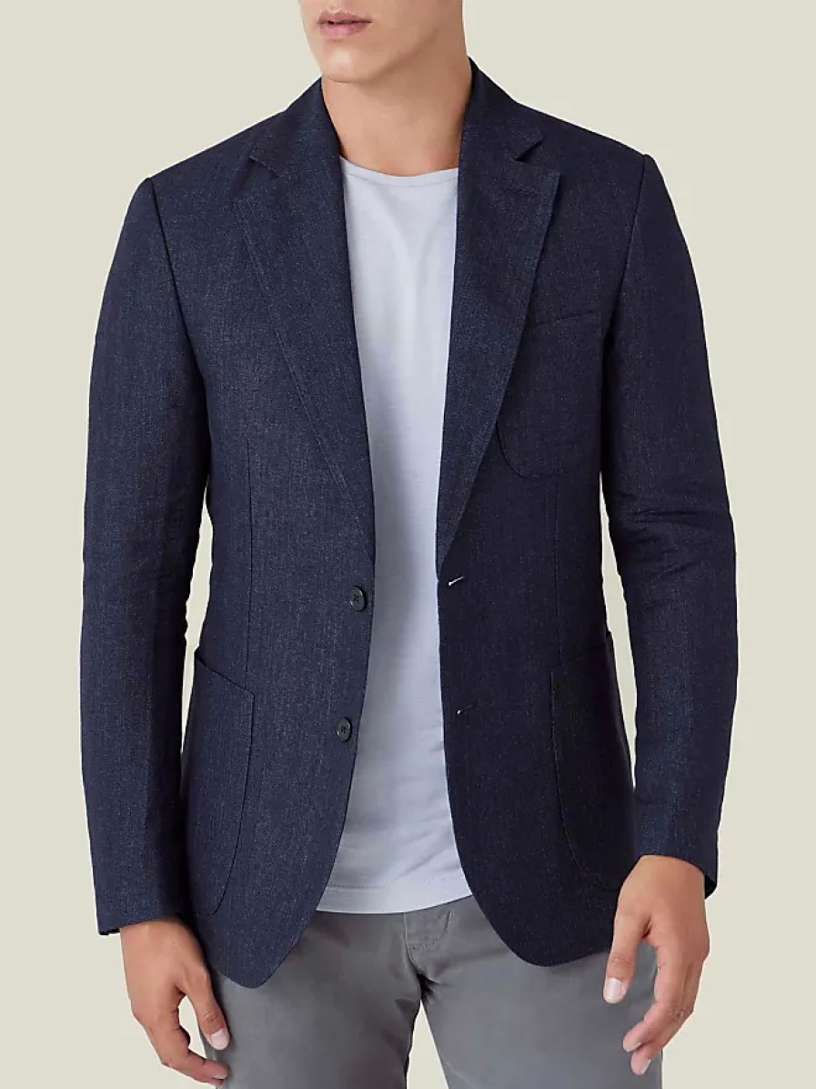 Uomini Reiss Abiti | Blazer In Lino Blu Navy