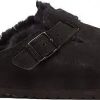 Donne Birkenstock Pantofole | Zoccoli Boston In Pelle Scamosciata Foderati In Shearling - Donna - Neri