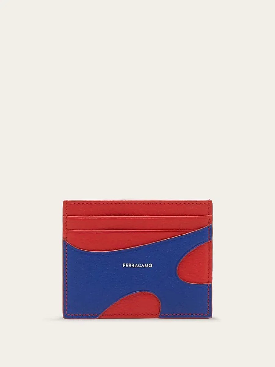 Uomini Ferragamo Portafogli | Porta Carte Di Credito Da Uomo Ritagliato Rosso/Lapislazzuli