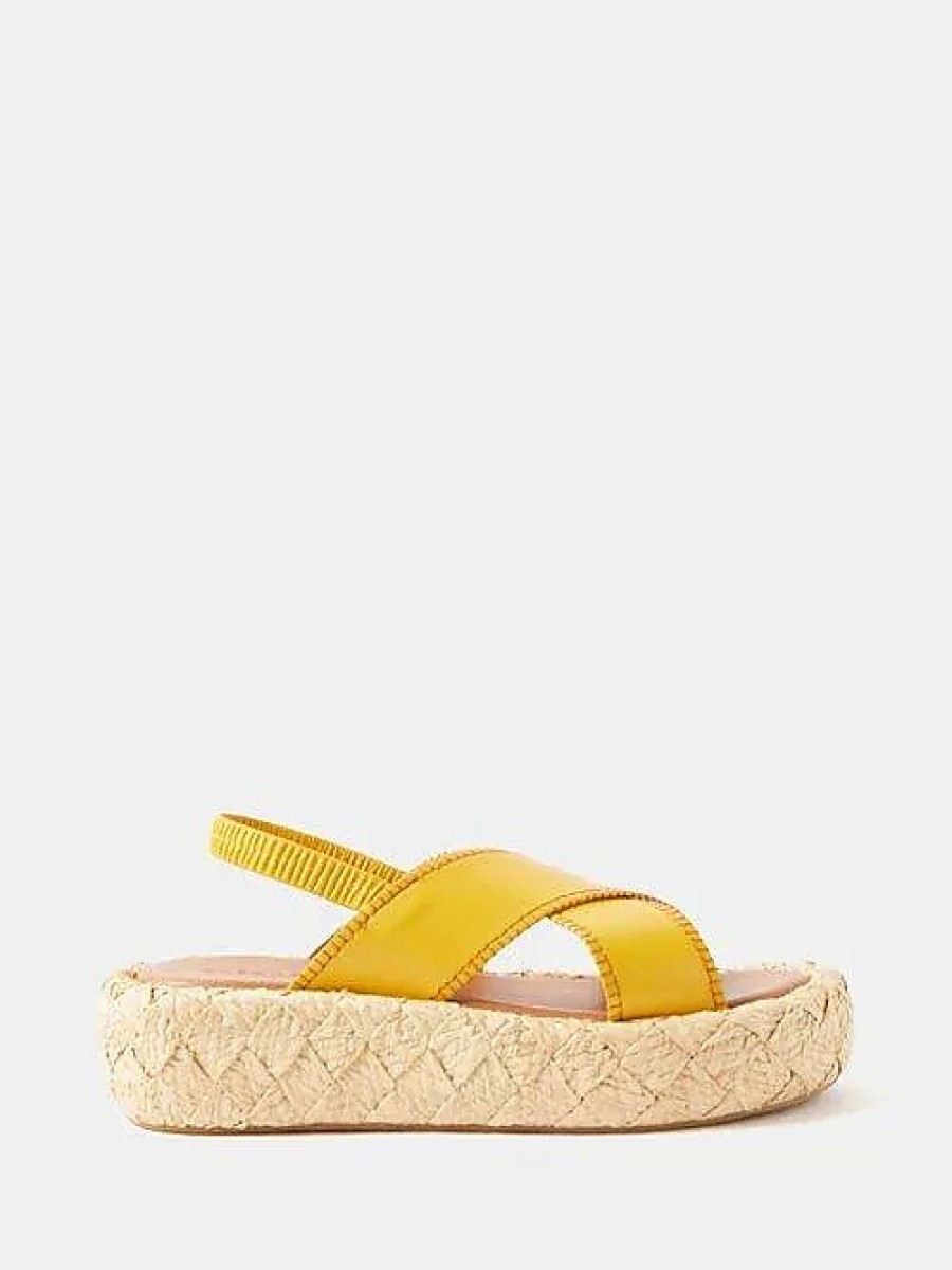 Donne Furgoni Scarpe Estive | Sandali Flatform In Pelle Adom 50 - Donna - Giallo Beige