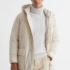 Uomini Moncler Cappotti | Walker - Parka Bianco Trapuntato Di Media Lunghezza Con Cappuccio, M