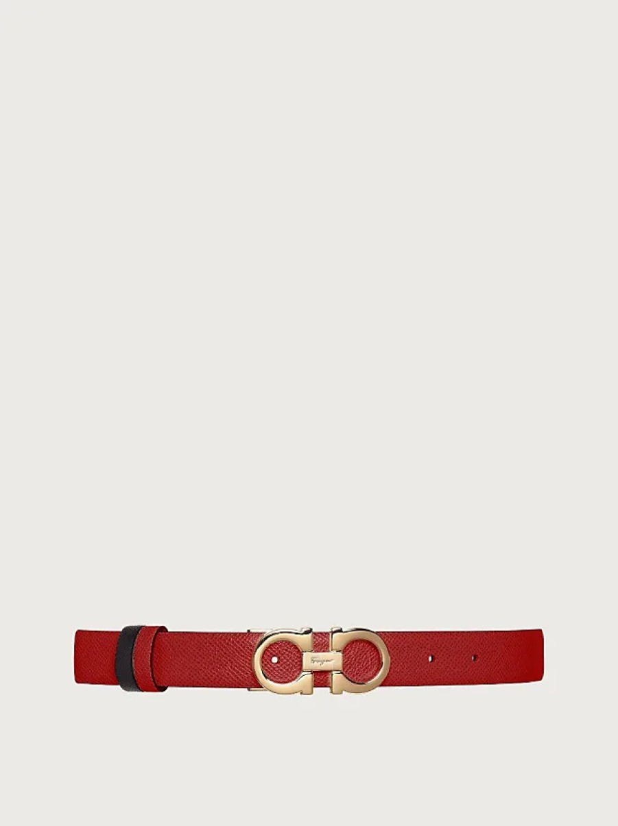 Uomini Furla Cinghie | Cintura Donna Reversibile E Regolabile Gancini Rossetto Rosso/Nero Taglia 100Cm