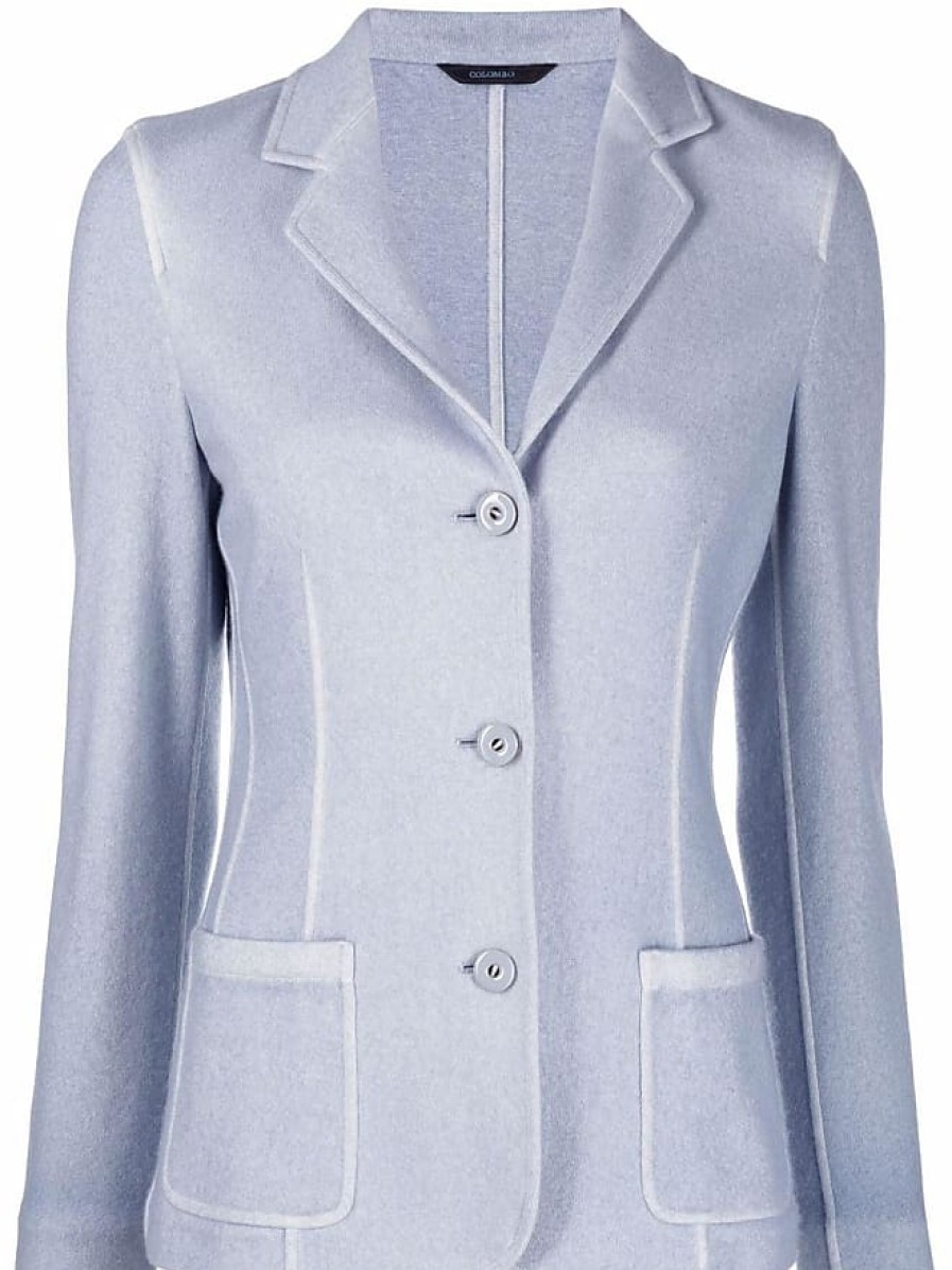 Donne Dunhill Abiti | Blazer Monopetto In Misto Cashmere - Donna - Seta/Montone/Cashmere - 50 - Blu