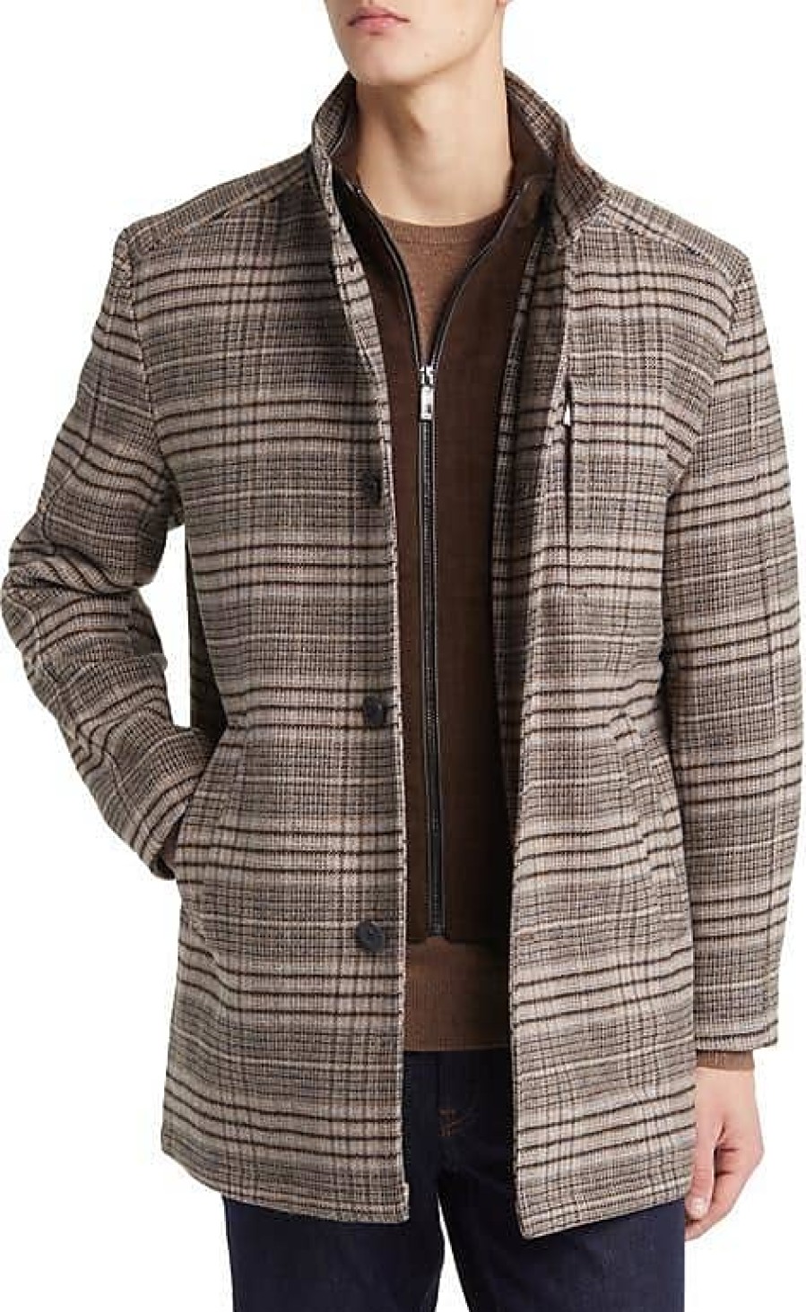 Uomini Johnston e Murphy Cappotti | Cappotto Per Auto In Misto Lana Con Bavaglino Upton In Plaid Marrone Su Nordstrom, Taglia Xx-Large